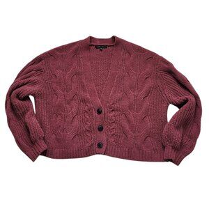 Love Tree Women's Dark Mauve Cable Knit Button-Up Cardigan Size M